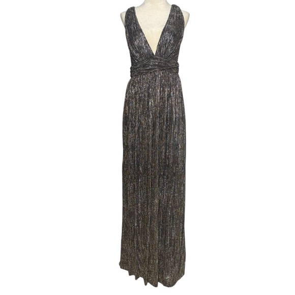 Lulu’s Looking Radiant Black and Gold Metallic Maxi Dress - Picture 2 of 12